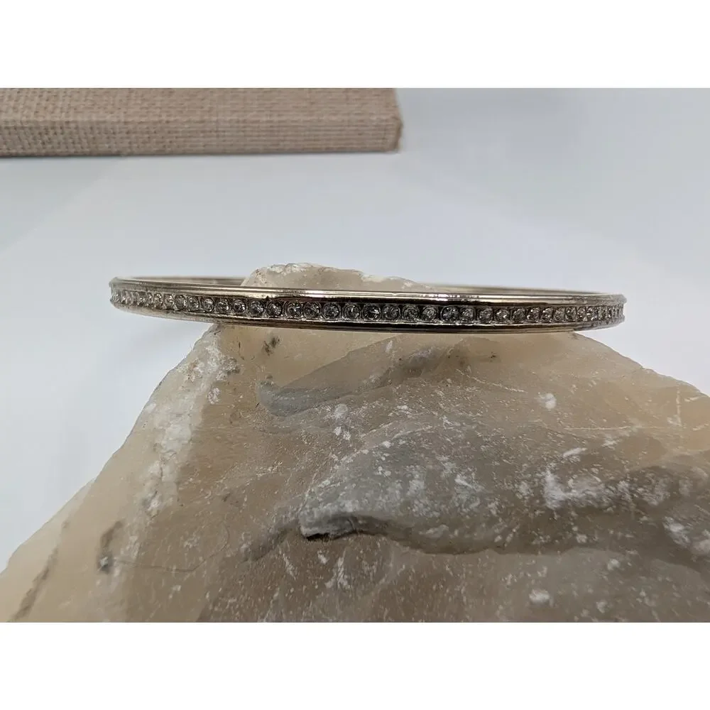 LOFT Silver Tone Bangle Bracelet with Clear Rhinestone Pave Inlay Fashion